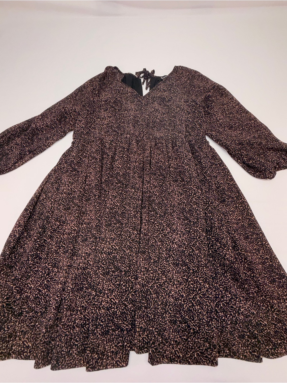 Madewell Dress XXS Black Pink Abstract Print Puff Sleeve V Neck Mini